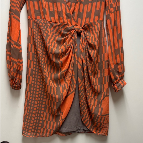 BCBGeneration Orange and Brown Long Sleeve Dress Size Small - Picture 4 of 4